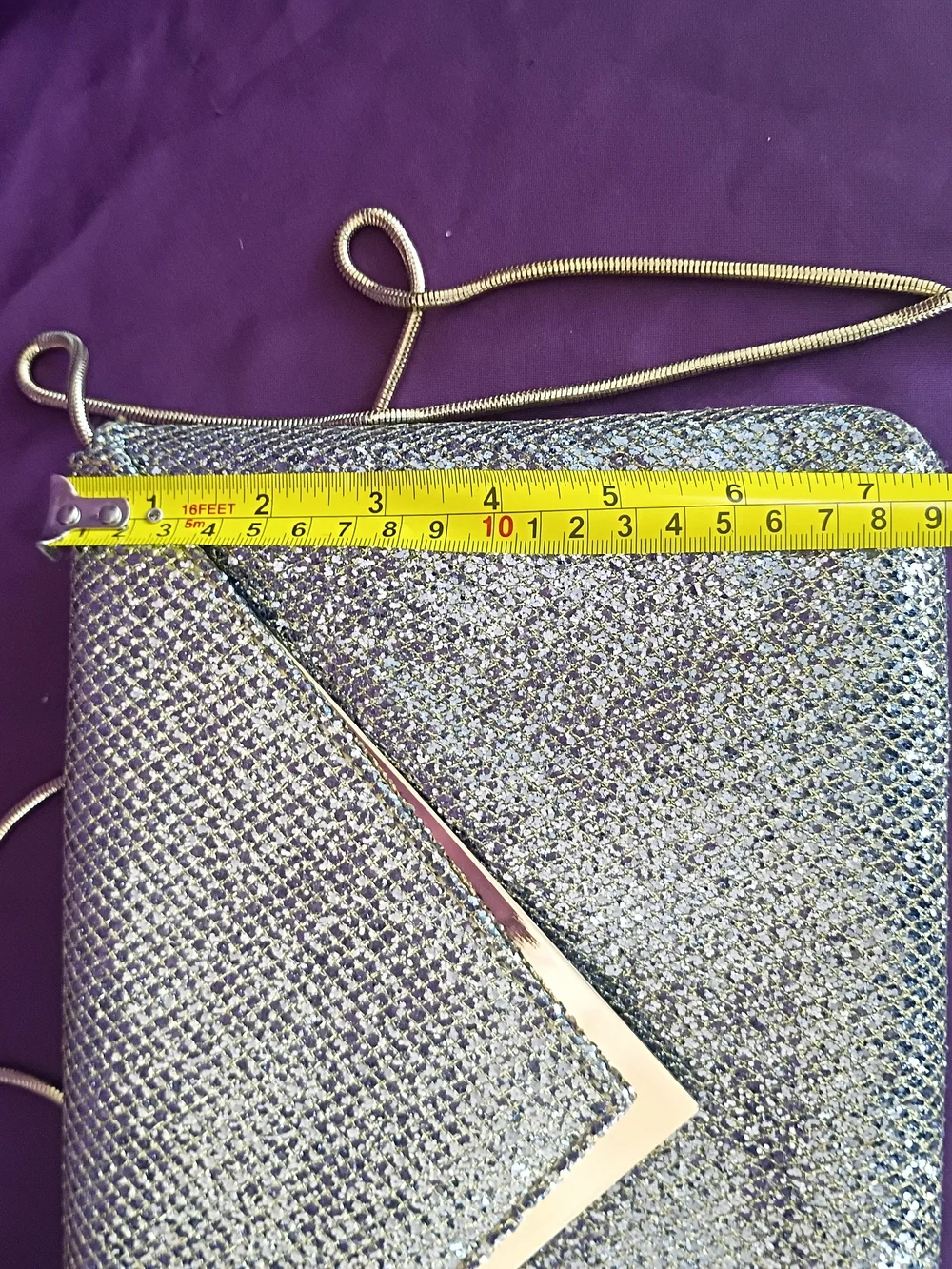 Gianni Bini Silver Glitter Envelope Clutch with Gold V Detail